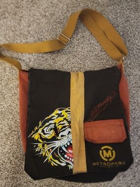 ⚡️VTG 🐯 Ed Hardy x Metropark Y2K Canvas Messenger Bag Indie Sleaze Streetwear